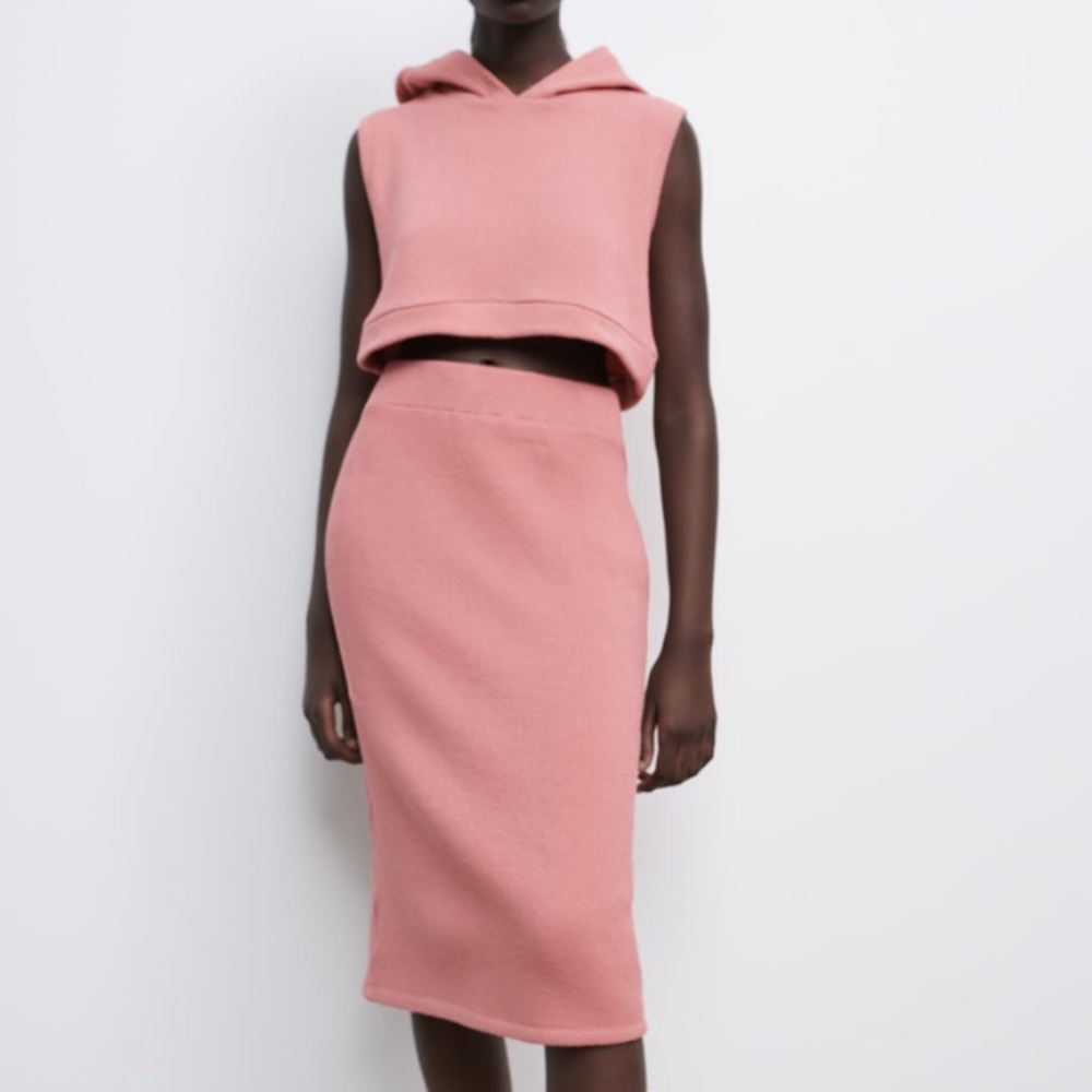 Pink Cropped Hoodie & Skirt Set